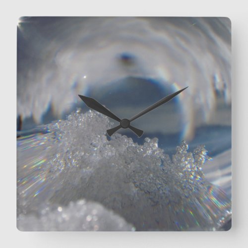 Ice Crystal Magnification Distortion Clock Snow Square Wall Clock