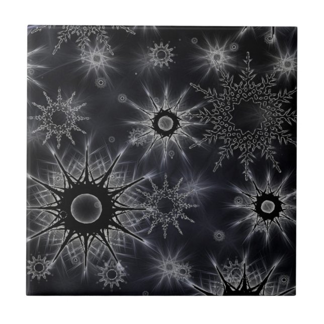 Ice Crystal Pattern on Black Ceramic Tile (Front)
