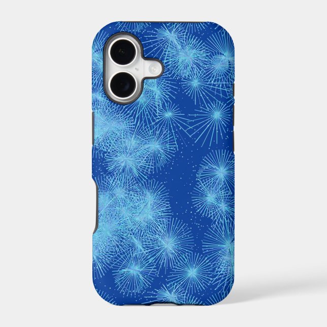 Ice crystal starbursts, blue background iphone case (Back)