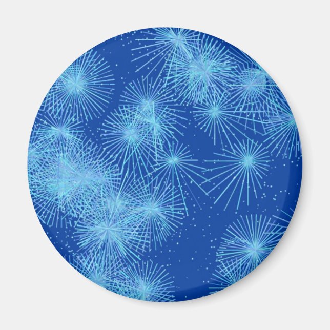 Ice crystal starbursts, blue background magnet (Front)