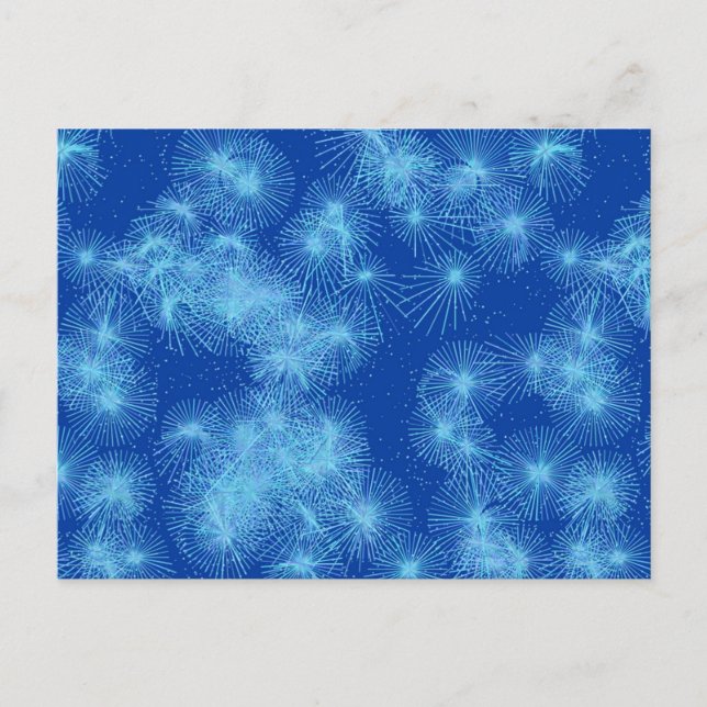 Ice crystal starbursts, blue background postcard (Front)