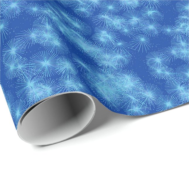 Ice crystal starbursts, blue background wrapping paper (Roll Corner)