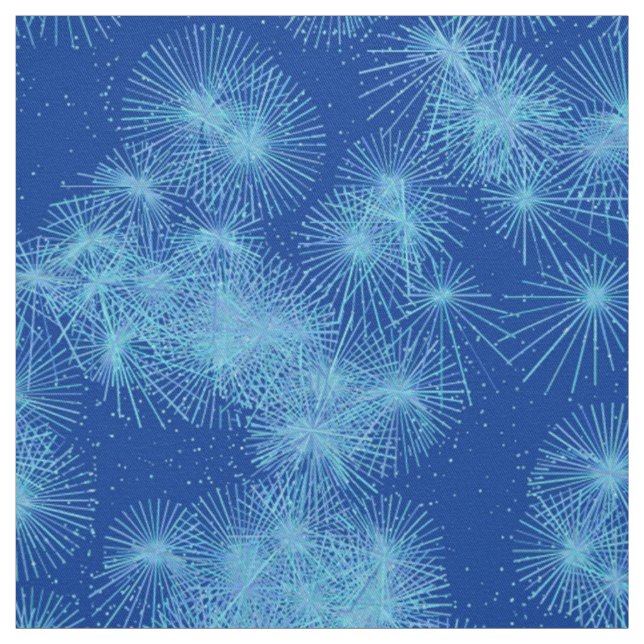Ice Crystal Starbursts, Deep Blue Background Fabric (Swatch)