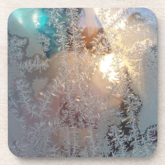 Ice crystal window nature patterns beverage coaster (Front)