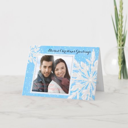 Ice Crystals Blue Photo Christian Christmas Card