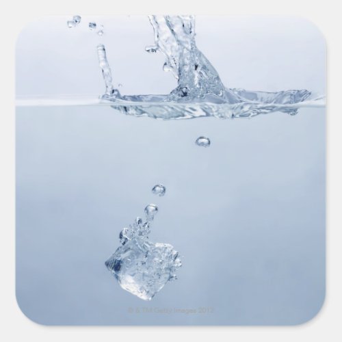 Ice cube splashing into water square sticker