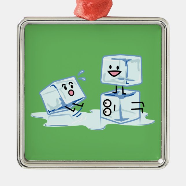 ice cubes icy cube water slipping stack melt cold metal ornament (Front)