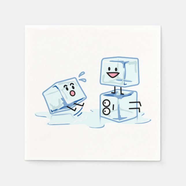 ice cubes icy cube water slipping stack melt cold paper napkins (Front)
