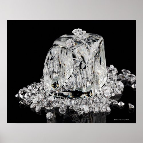 Ice cubes melting into diamonds poster