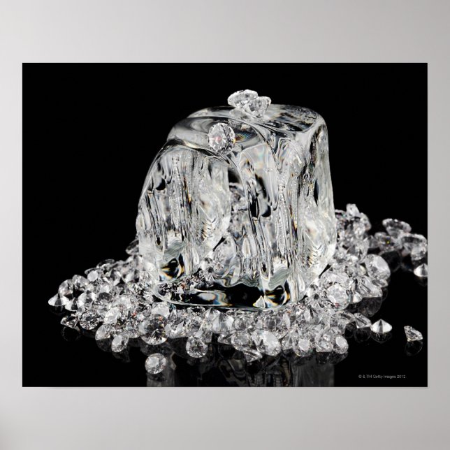 Ice cubes melting into diamonds poster (Front)