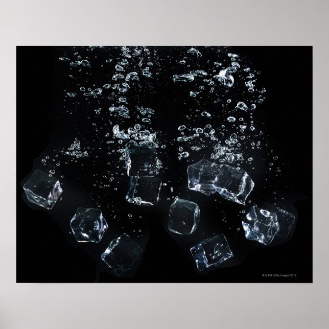 Ice cubes splashing in water poster (Front)