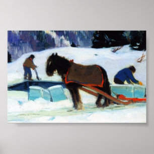 Ice Cutting, Clarence Gagnon Poster