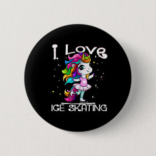 Ice Dancing Cute I Love Ice Skating Rainbow Unicor Button