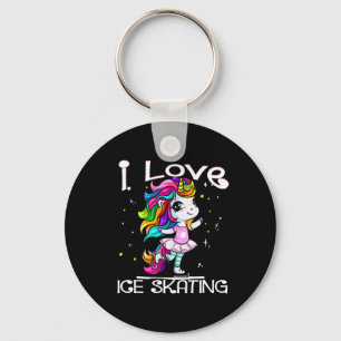 Ice Dancing Cute I Love Ice Skating Rainbow Unicor Keychain