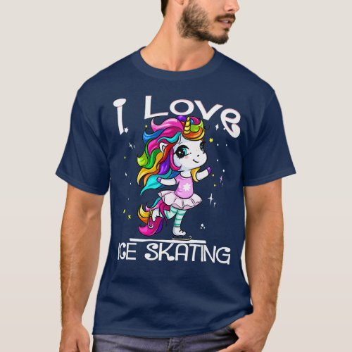 Ice Dancing Cute I Love Ice Skating Rainbow Unicor T_Shirt