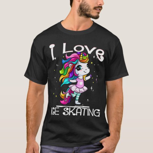 Ice Dancing Cute I Love Ice Skating Rainbow Unicor T_Shirt