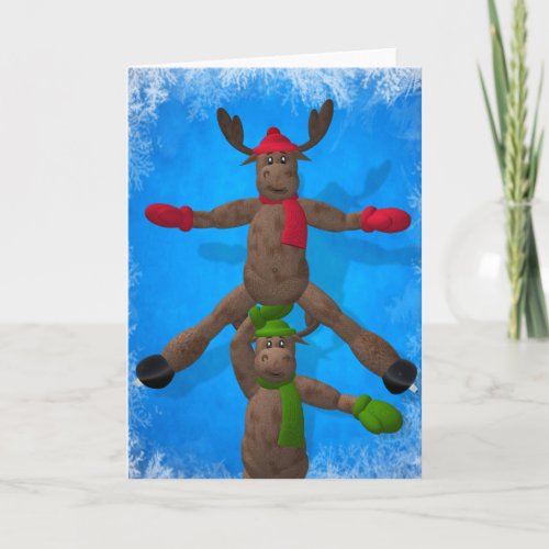 Ice Dancing Whimsical Reindeer Couple Holiday Card