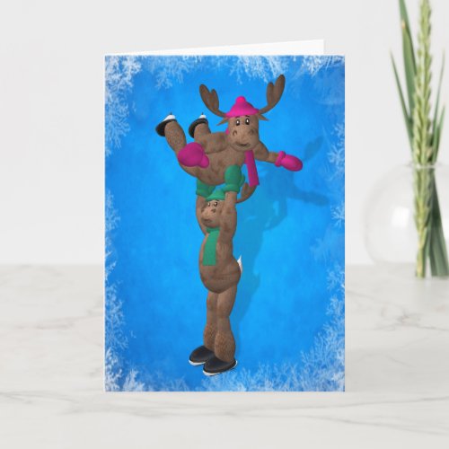 Ice Dancing Whimsical Reindeer Holiday Card