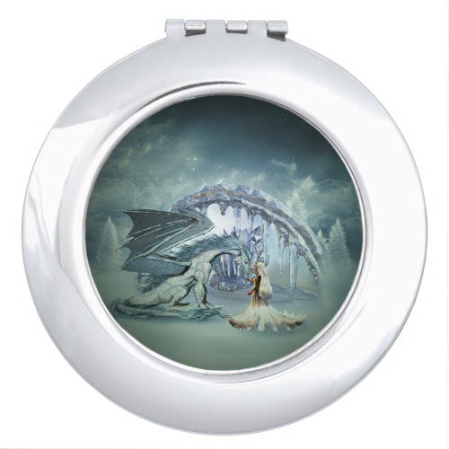 Ice dragon and ice princess in the winter landscap compact mirror