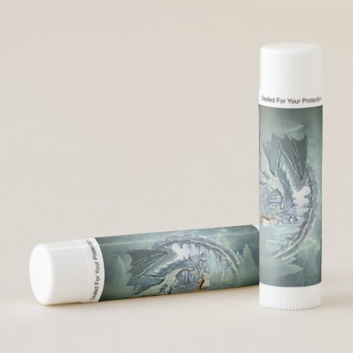 Ice dragon and ice princess in the winter landscap lip balm