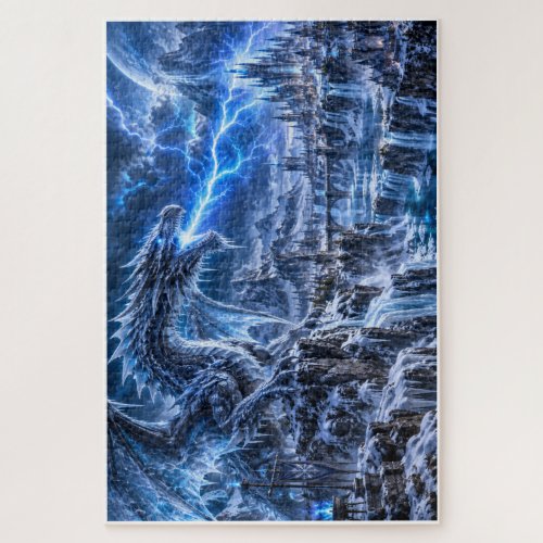 Ice Dragon – Blue Lightning Storm Jigsaw Puzzle