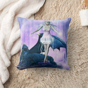 Ice Dragon Fairy Throw Pillow
