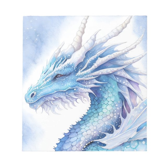 Ice Dragon in Light Blue Watercolor Notepad (Front)