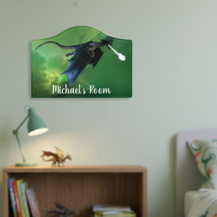 Ice Dragon Nebula Space Child Personalized Door Sign