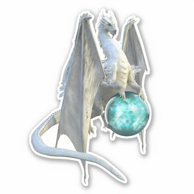 Ice Dragon Snow Winter Glass Sphere Sticker (Front)