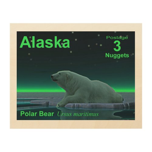 Ice Edge Polar Bear _ Alaska Postage Wood Wall Art