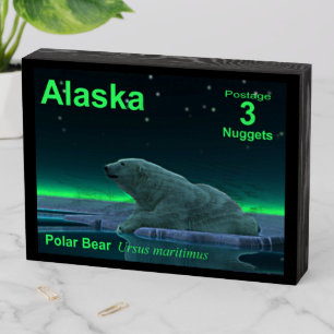 Ice Edge Polar Bear - Alaska Postage Wooden Box Sign
