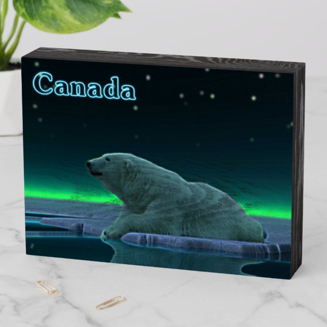 Ice Edge Polar Bear - Canada Wooden Box Sign (In Situ Horizontal)