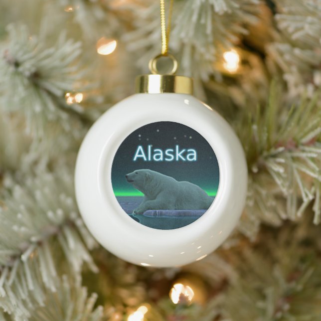 Ice Edge Polar Bear Ceramic Ball Christmas Ornament (Tree)