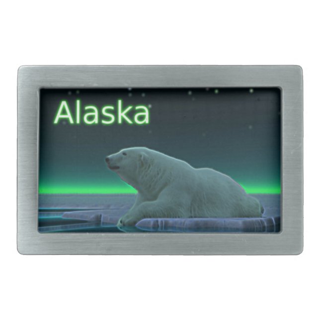 Ice Edge Polar Bear Rectangular Belt Buckle (Front)