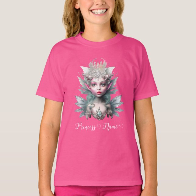 Ice fairy princess glitter rhinestone crown pink T-Shirt (Front)