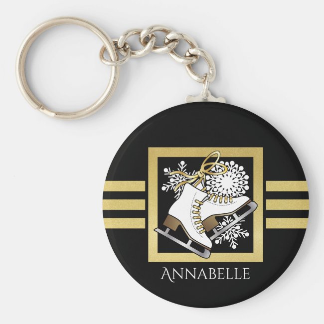 Ice | Figure Skating Black Faux Gold Modern Name