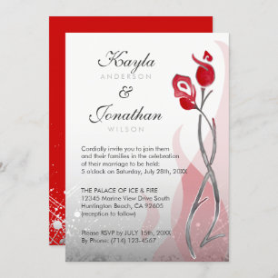 Ice & Fire Wedding Invitations Red Silver Roses