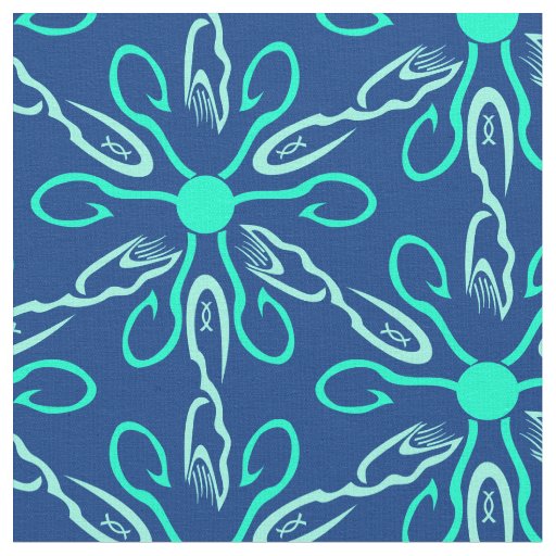 Ice Fisherman Snowflake Hexagon Pattern Fabric