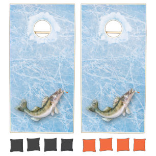 Ice Fishing Bean Bag Toss Cabin Fish House Walleye Cornhole Set