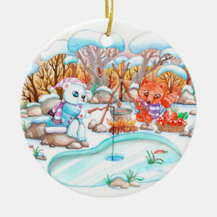 Ice Fishing Ceramic Ornament