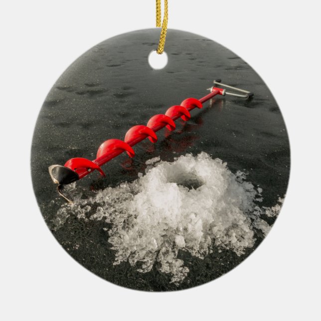Ice fishing ceramic ornament (Front)
