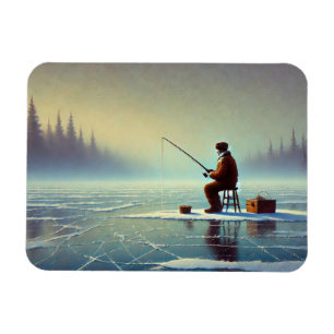 Ice Fishing on a misty frozen lake Magnet
