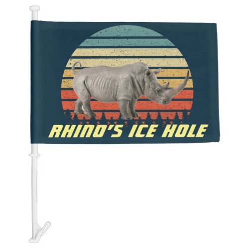 Ice Fishing Rhino Logo Vintage Blue Shanty Car Flag