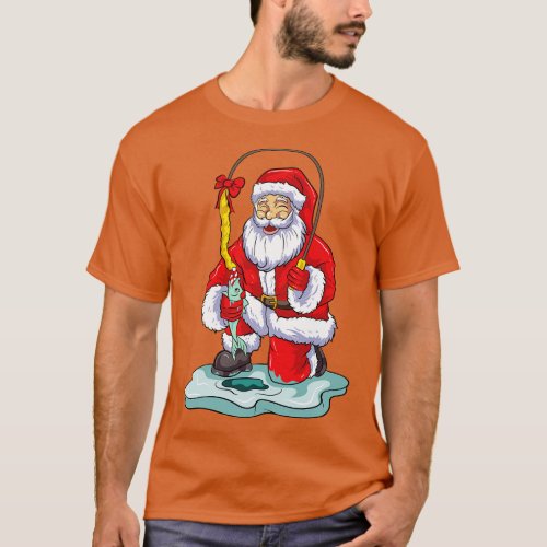 Ice Fishing Santa Claus Fisherman Christmas Winter T_Shirt