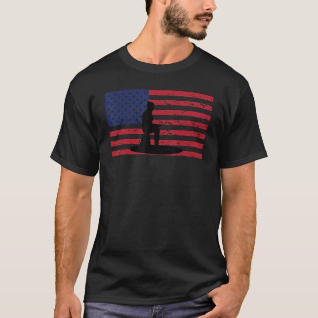 Ice Fishing US Flag Ice Fisherman Ice Fisher T-Shirt (Front)