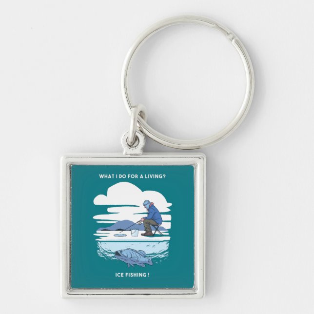 Ice Fishing  - Winter Fisherman Design Keychain (Front)