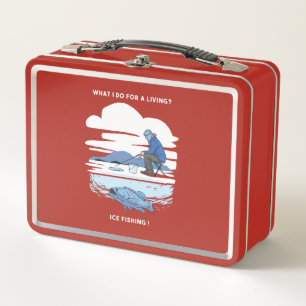 Ice Fishing - Winter Fisherman Design Metal Lunch Box