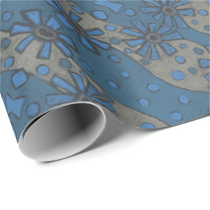 Ice flowers, blue & gray floral pattern, rustical wrapping paper