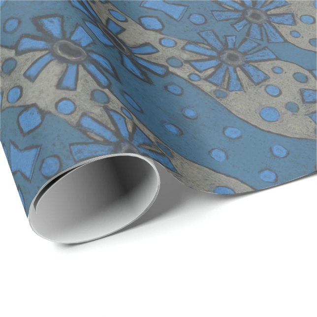 Ice flowers, blue & gray floral pattern, rustical wrapping paper (Roll Corner)