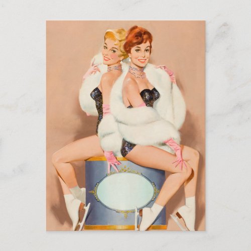 Ice Follies Two Beauties Pin Up Art Postcard